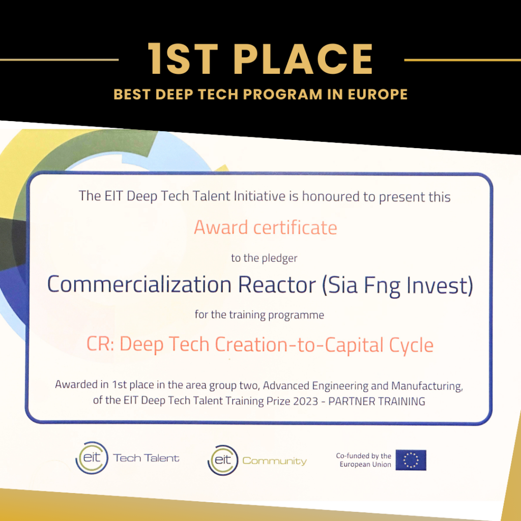 Commercialization Reactor recognised as the Best Deep-Tech Program. EIT Deep Tech Talent Initiative Award Ceremony. 4